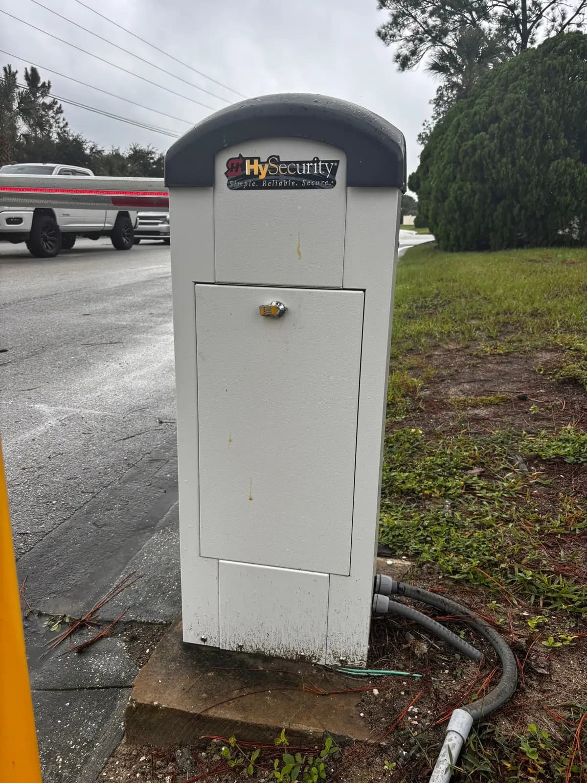 Gate operator pedestal at a community entry in Polk City, FL